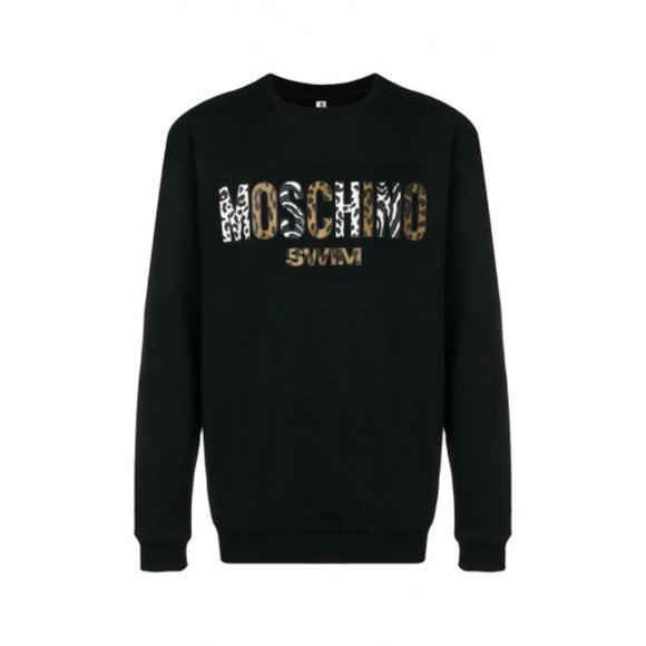 Moschino Cheetah Swim Logo Leopard Print Sweatshirt In Black Size S